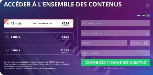 Apparence de Simply Piano, module de paiement